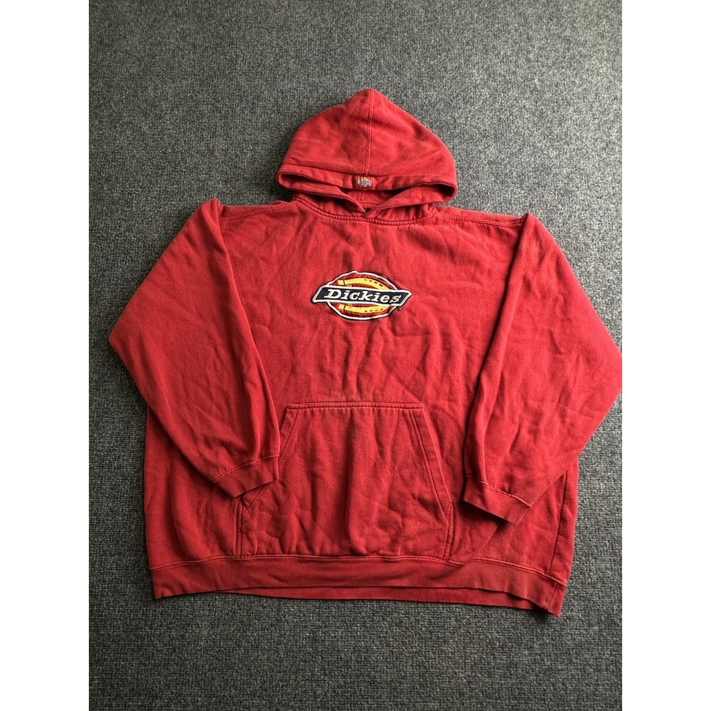 Mens Dickies Logo Pullover Hoodie Red Embroidered Graphic, Size 2XL